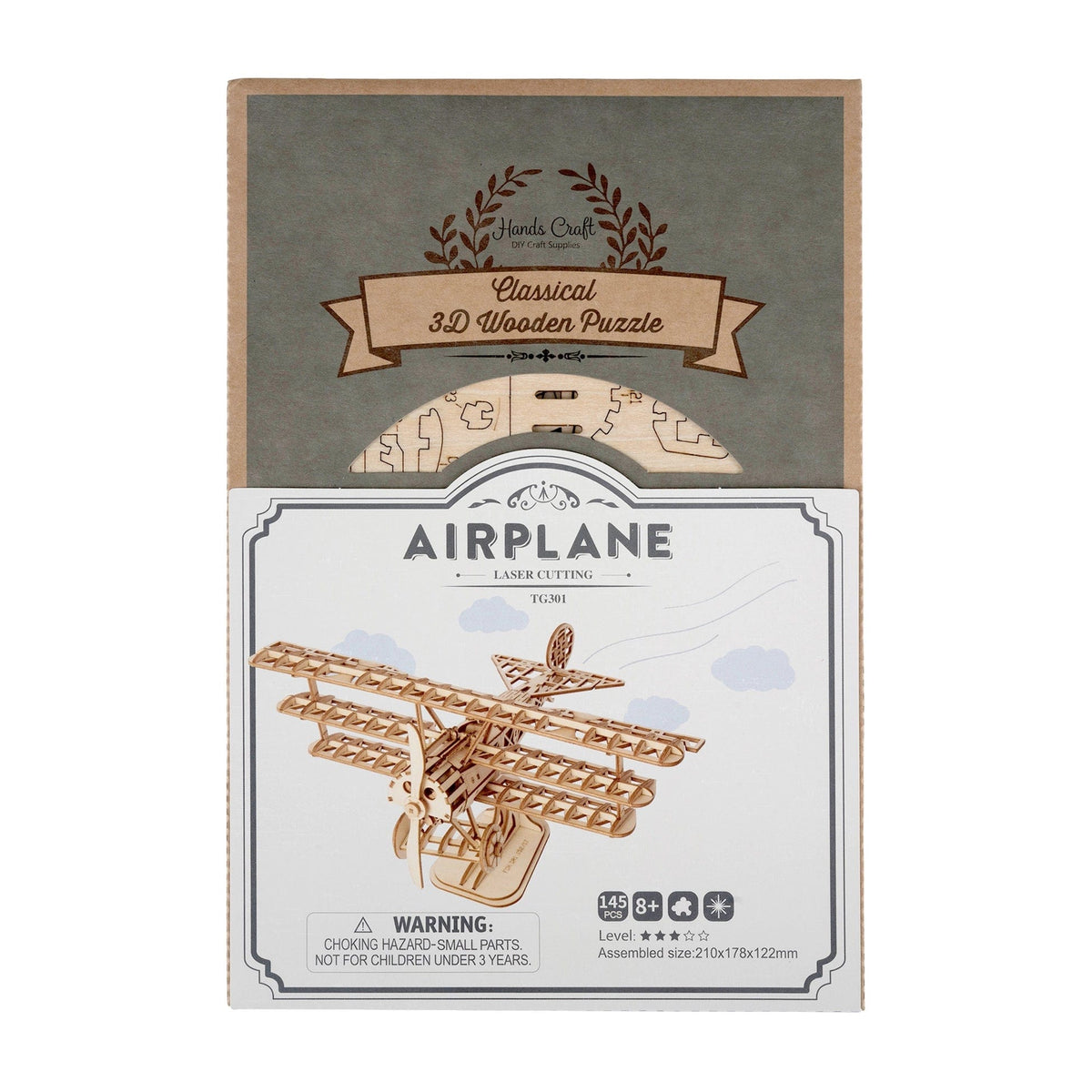 Hands Craft Model Kits > Other Model Kits 3D Laser Cut Wooden Puzzle: Airplane 819887027457 TG301