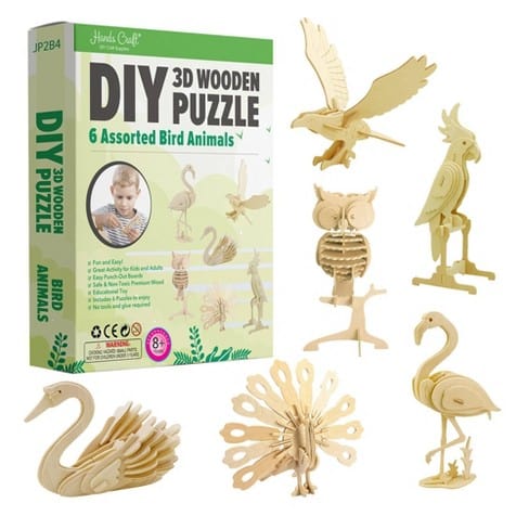 Hands Craft Puzzles > 3D Puzzles Hands Craft: 3D Wooden Puzzle - 6 Assorted Bird Animals 850005994039 JP2B4