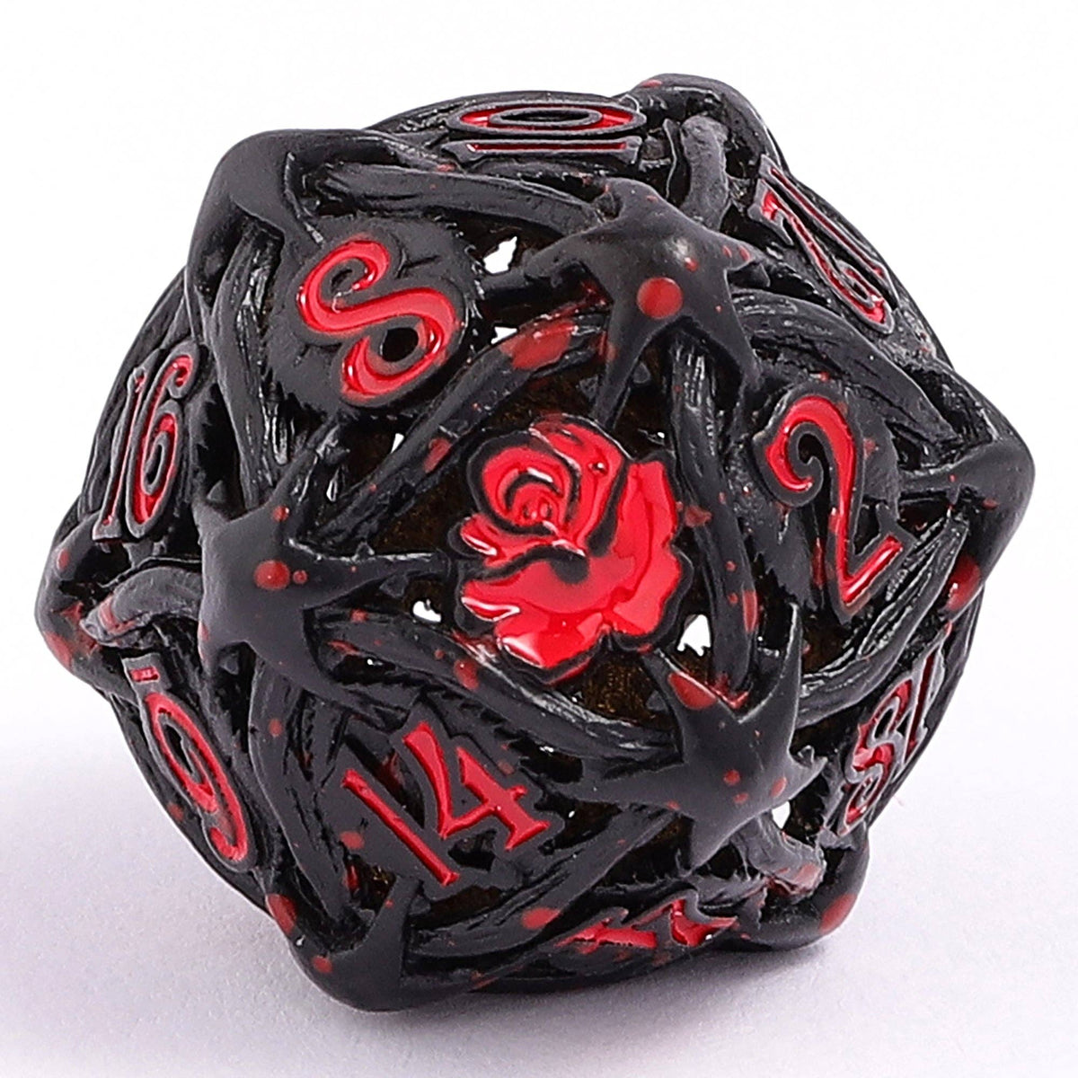 Hymgho Premium Dice Dice Hollow Metal Rose Dice Set - Black w/Blood Splatter HY00536 HY00536