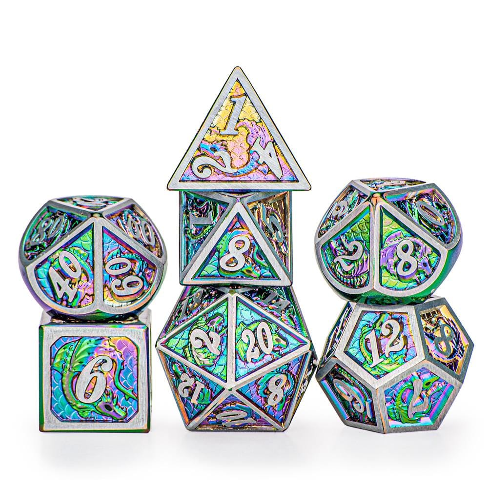 Hymgho Premium Dice Dice > Other Dice Brushed Rainbow Solid Metal Dragon Polyhedral Dice Set BRL083 HY-BRL083