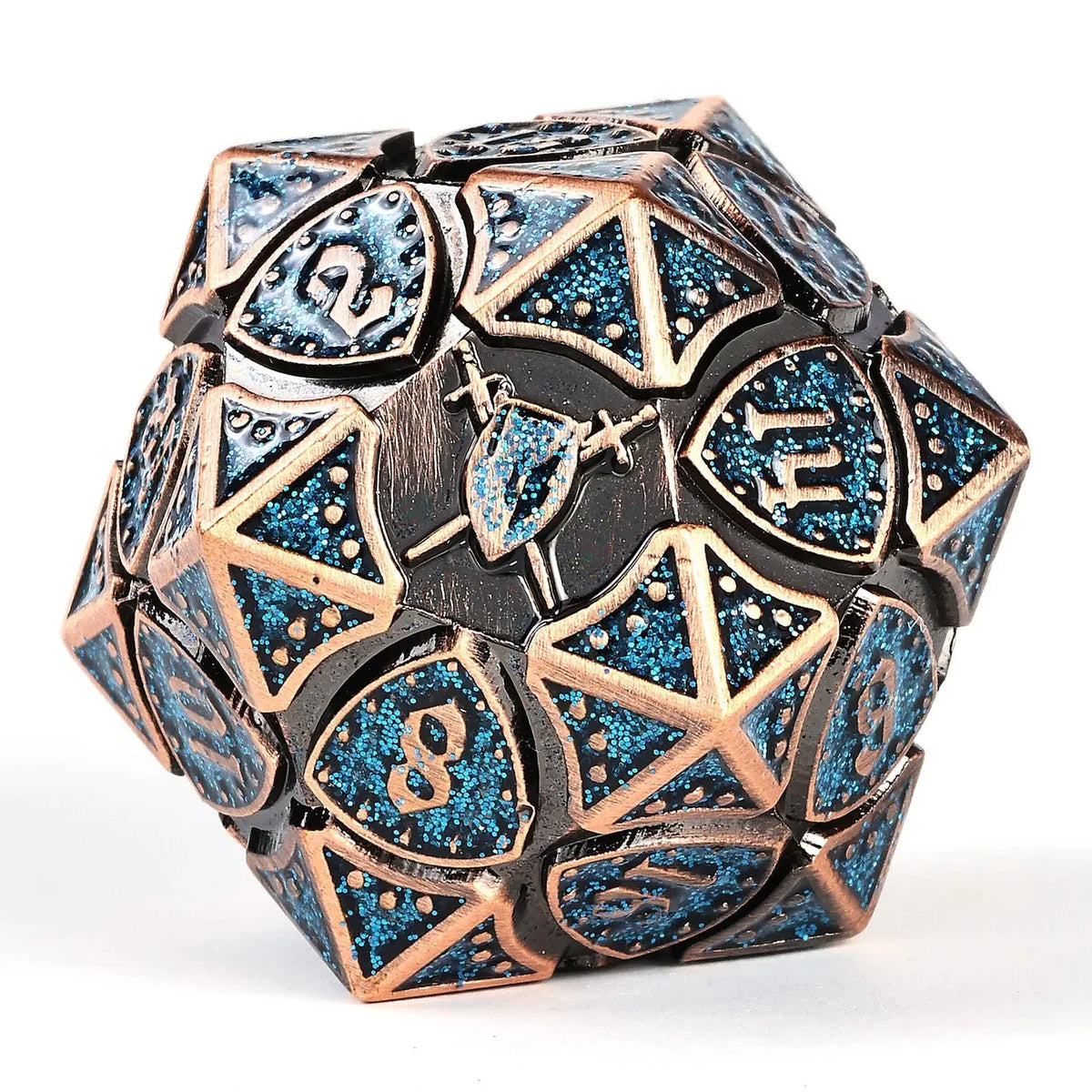 Hymgho Premium Dice Dice > Other Dice Solid Metal Fighter Rpg Dice Set - Copper W/Blue Glitter HY00391 HY00458