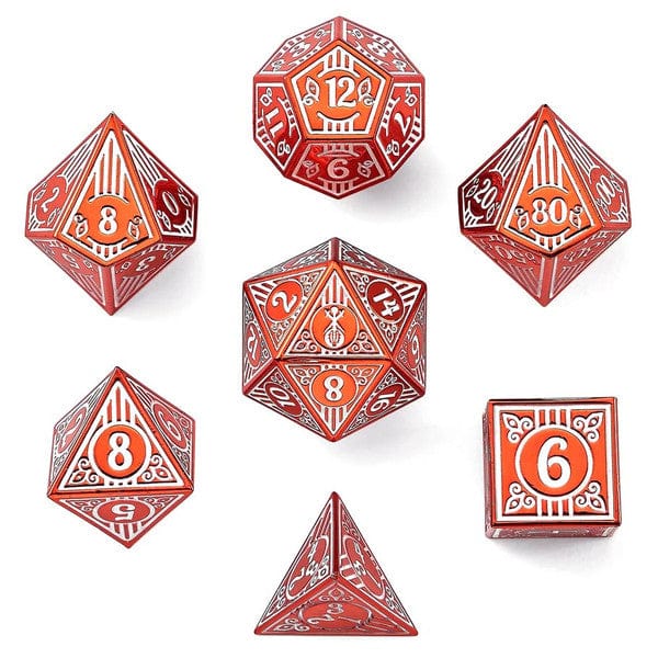 Hymgho Premium Gaming Dice 7-Set Bard Solid Metal: Red with White HY00507 HYO0507