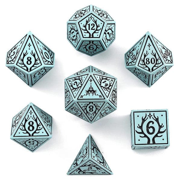 Hymgho Premium Gaming Dice 7-Set Druid Solid Metal: Cyan with Black HY00505 HYO0505