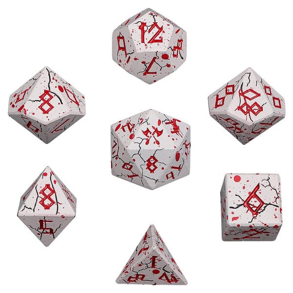 Hymgho Premium Gaming Dice > Other Dice 7-Set Barbarian Solid Metal: Matte White with Blood Red HY00384 HYO0384