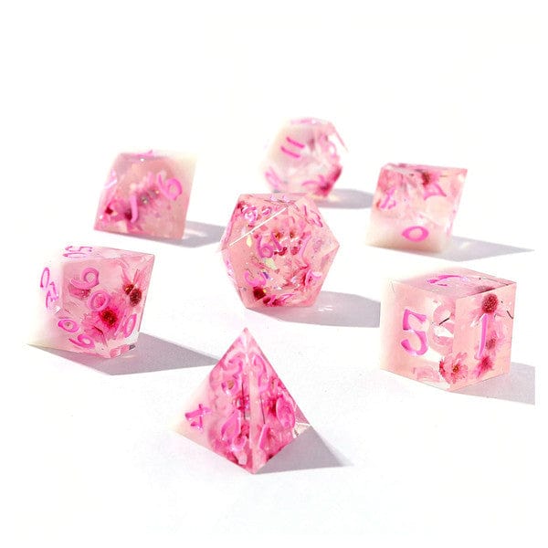 Hymgho Premium Gaming Dice > Other Dice 7-Set Captured Magic Hand Sanded Sharp Edge Resin: Sakura Cherry Blossom BRR072 HYOBRR072