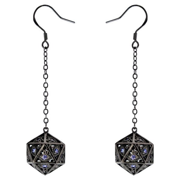 Hymgho Premium Gaming Dice > Other Dice Dice Earrings: Dragon's Eye Gunmetal with Purple Gems HYJ003 HYOJ003