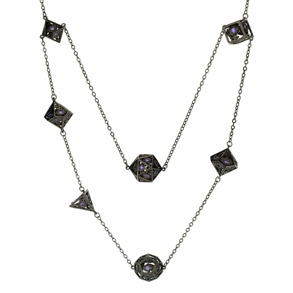 Hymgho Premium Gaming Dice > Other Dice Dragon's Eye 7-Die Necklace: Gunmetal with Purple Gems HYJ006 HYJ006