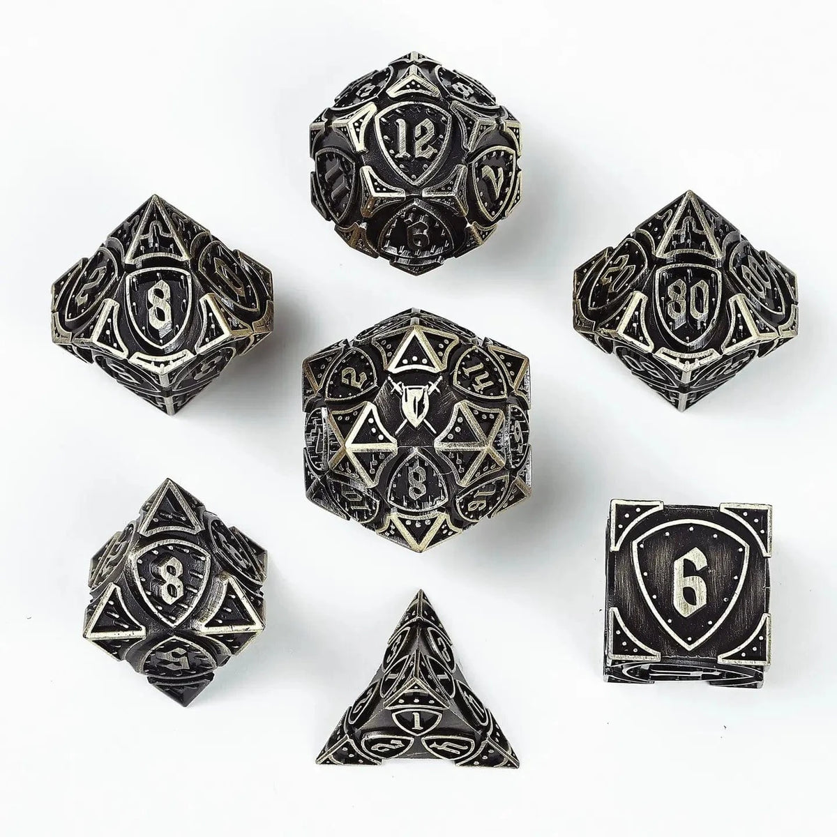 Hymgho Premium Gaming Dice > Other Dice Solid Metal Fighter Class RPG Dice Set: Ancient Bronze HY00459 HYO0459