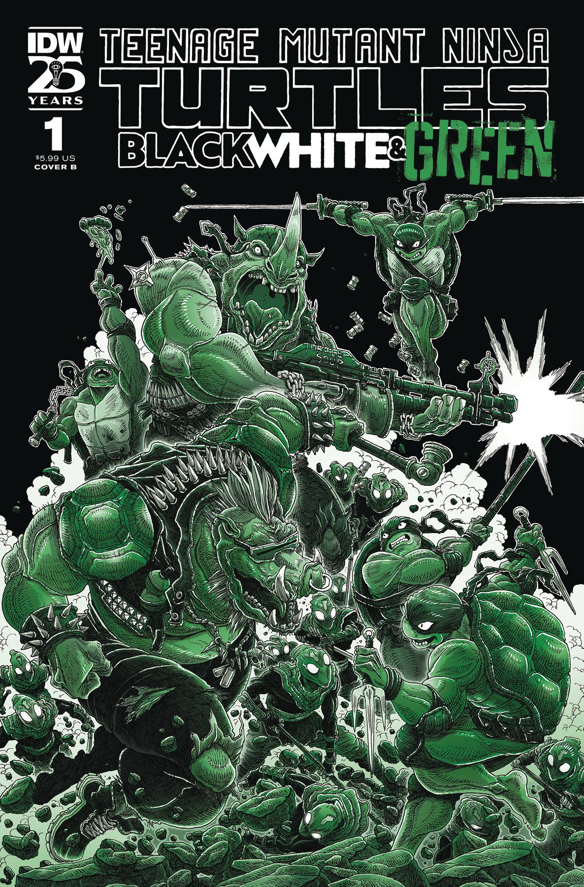IDW-PRH Comic Books TMNT BLACK WHITE & GREEN #1 CVR B STOKOE 82771403298700121 MAR241183