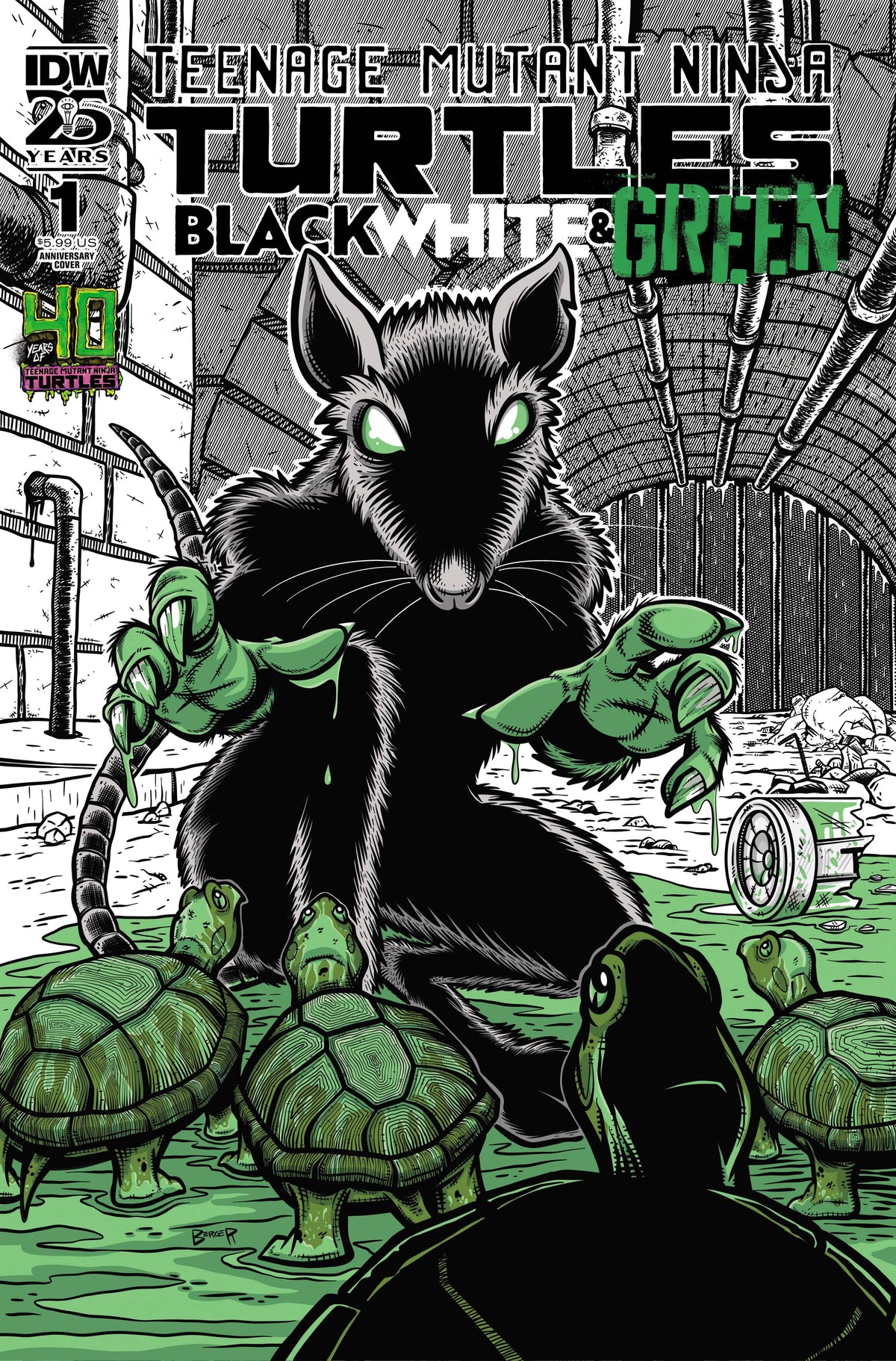 IDW-PRH Comic Books TMNT BLACK WHITE & GREEN #1 CVR D 40TH ANNIV 82771403298700141 MAR241185