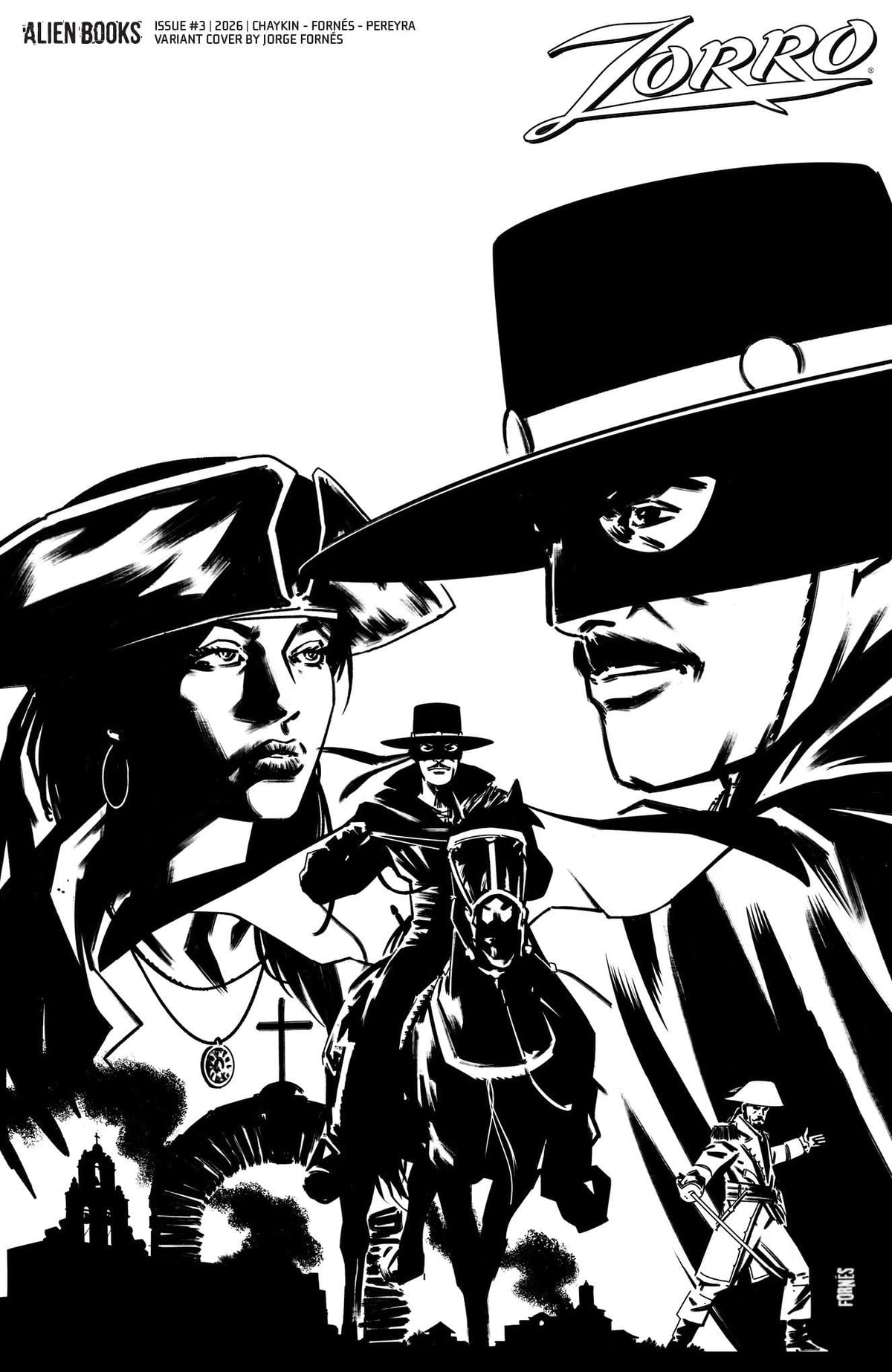 IDW Publishing Comic Books Zorro #3 Variant D (Fornés B&W) (Release Date: 08/12/2026) 73238818464400341 PRH-73238818464400341