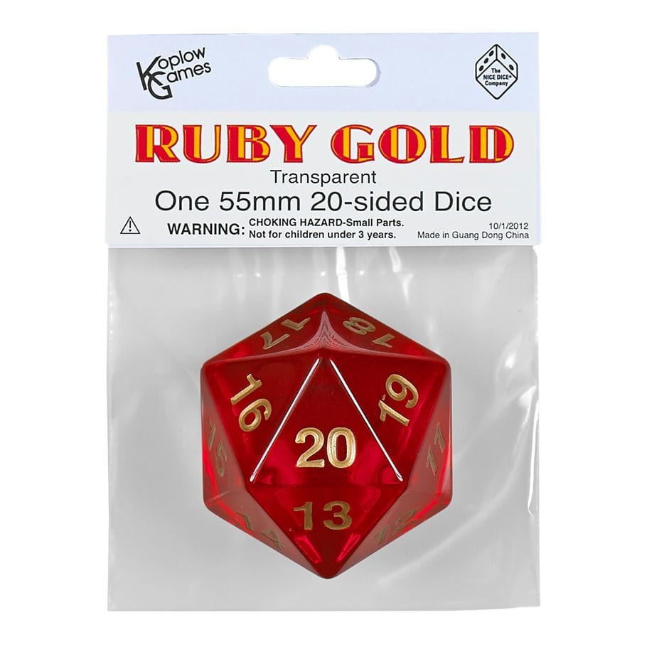 Koplow Dice > Other Dice d20 Single 55mm Countdown Ruby with Gold 018183179703 KPL17970