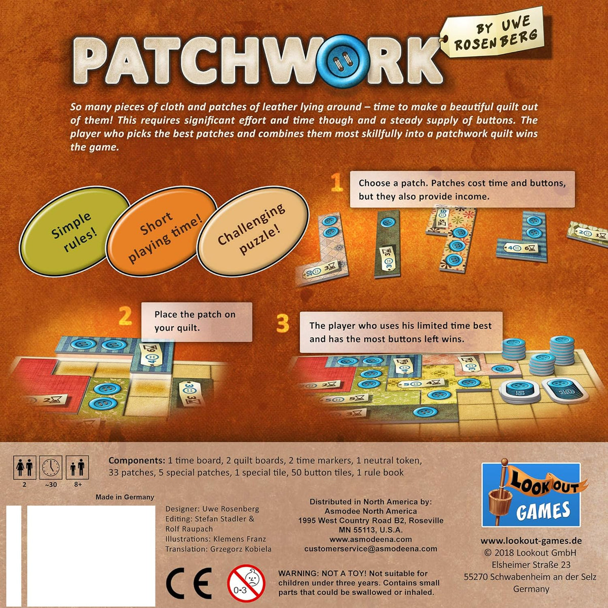 Lookout Games Board Games > Large Box Games Patchwork 029877035052 LK3505