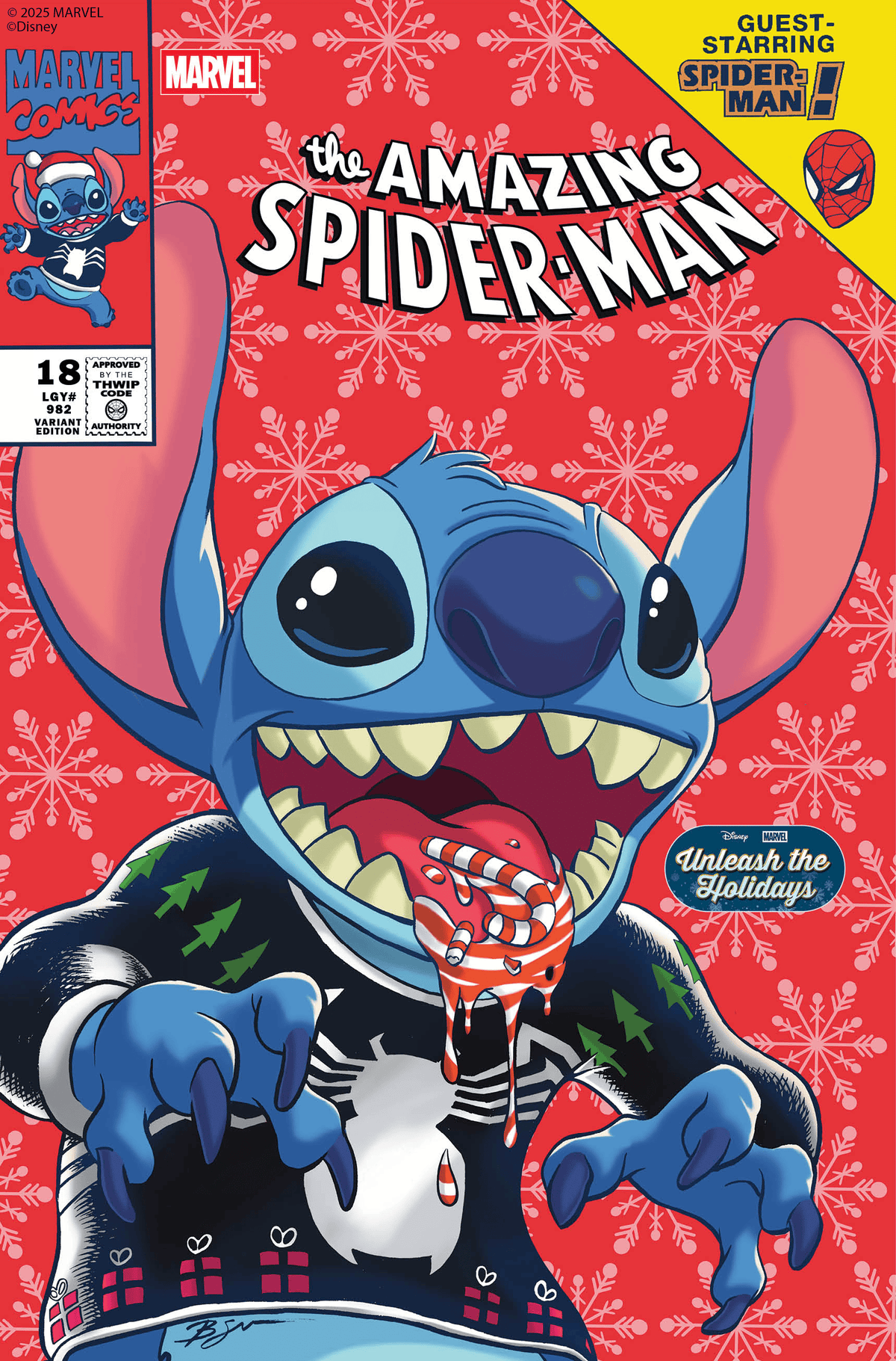 Marvel Comic Books AMAZING SPIDER-MAN #18 BEN SU DISNEY STITCH UNLEASH THE HOLIDAYS VARIANT 75960621001501851 PRH-75960621001501851