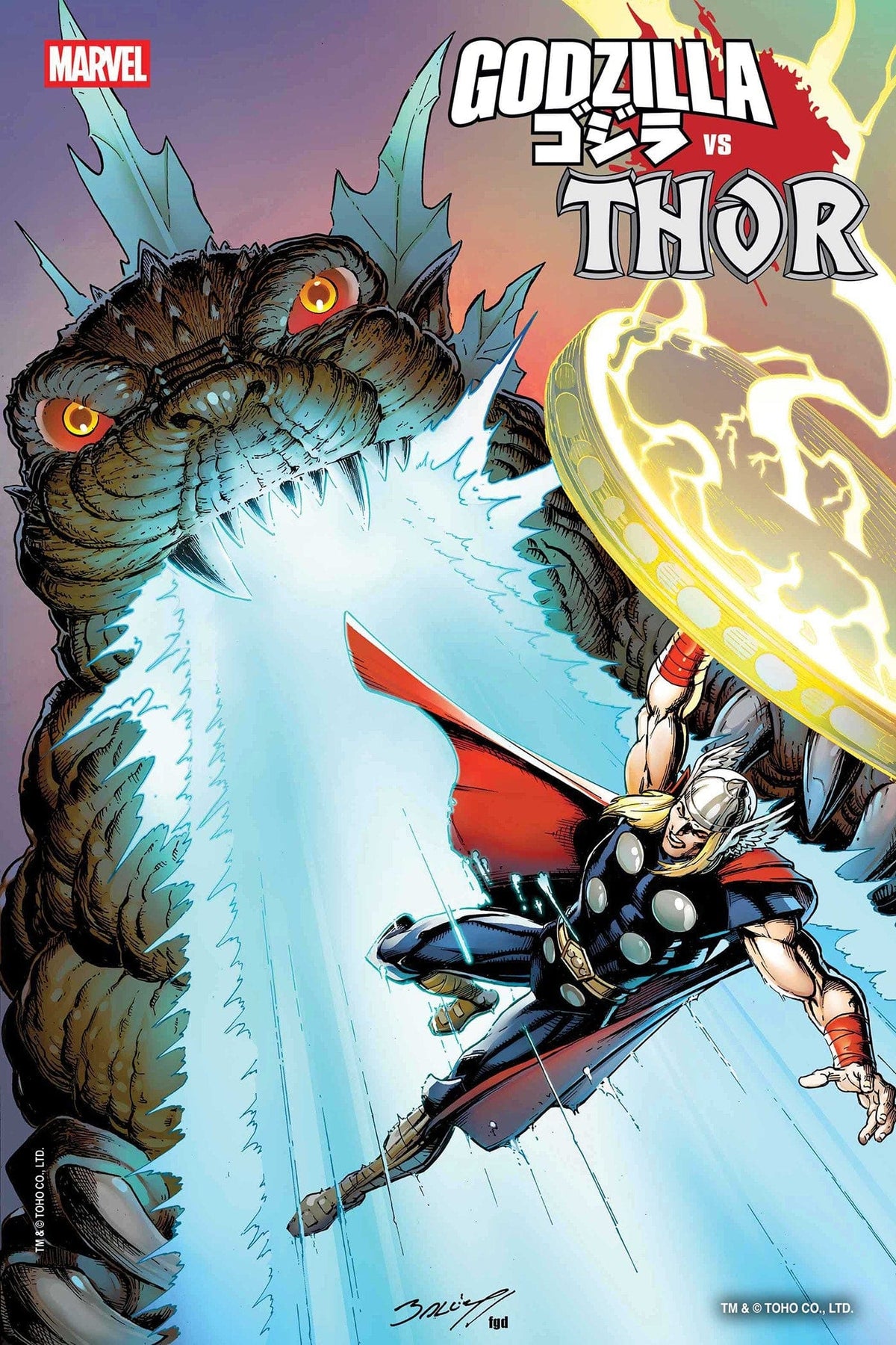 Marvel Comic Books GODZILLA VS. THOR #1 MARK BAGLEY FOIL VARIANT 75960621227900121 PRH-75960621227900121