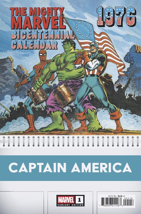 Marvel Comic Books > Incentives CAPTAIN AMERICA #1 1:50 INCV JOHN ROMITA SR. BICENTENNIAL CALENDAR HIDDEN GEM VARIANT 75960621146300118 PRH-75960621146300118
