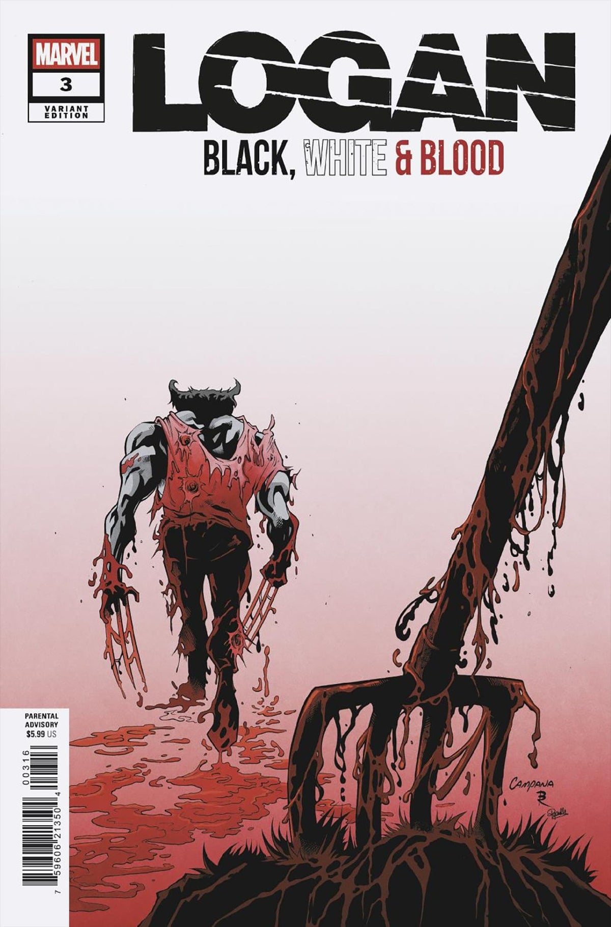 Marvel Comic Books > Incentives LOGAN: BLACK, WHITE & BLOOD #3 1:25 INCV CHRIS CAMPANA VARIANT 75960621350400316 PRH-75960621350400316