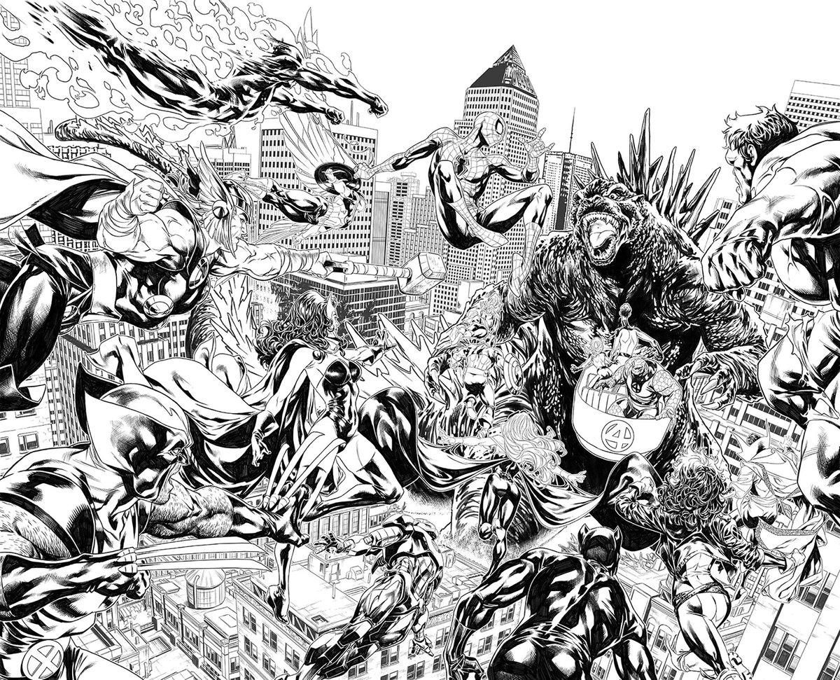 Marvel PRH Comic Books > Incentives GODZILLA DESTROYS THE MARVEL UNIVERSE #1 MARK BROOKS 1:25 INCV VIRGIN 2ND PRINTING VARIANT 75960621228600119 PRH-75960621228600119