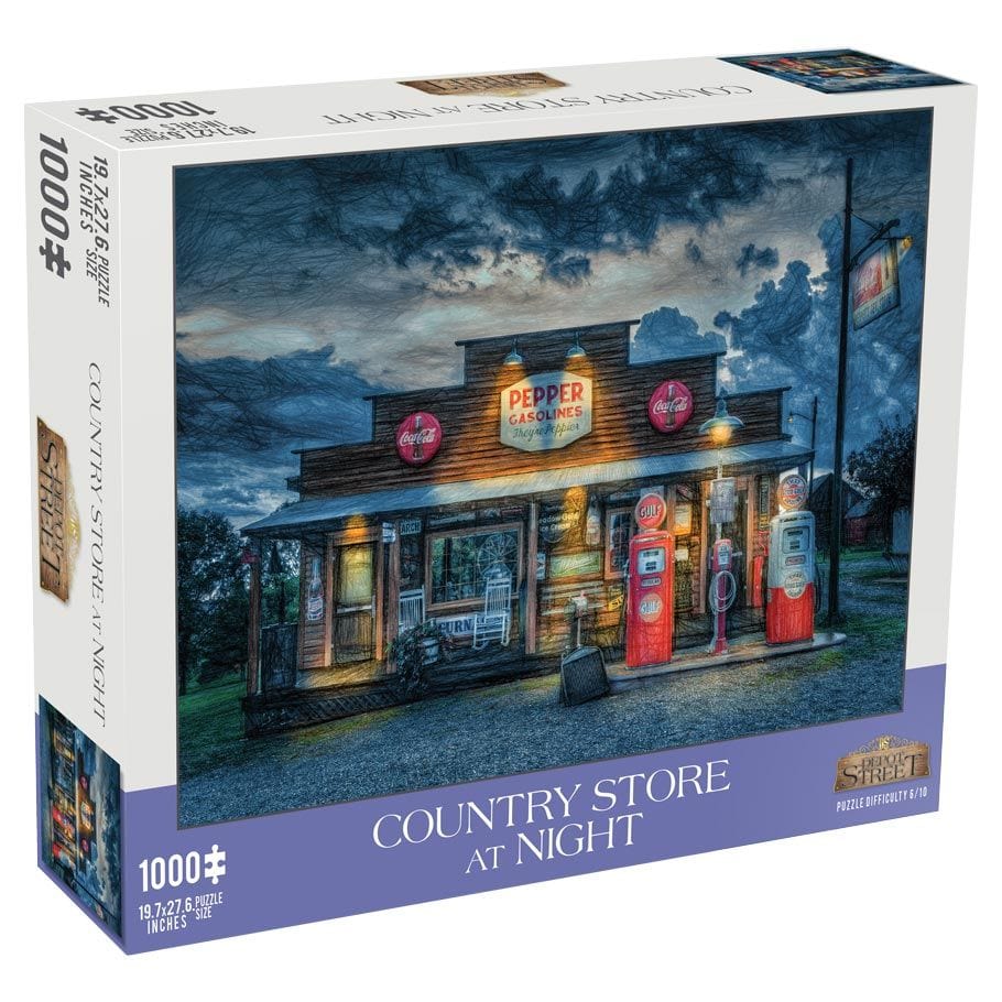 Mchezo Puzzles > Jigsaw Puzzles Depot Street: 1000pc Puzzle - Country Store At Night 651174940014 MCZDS0002