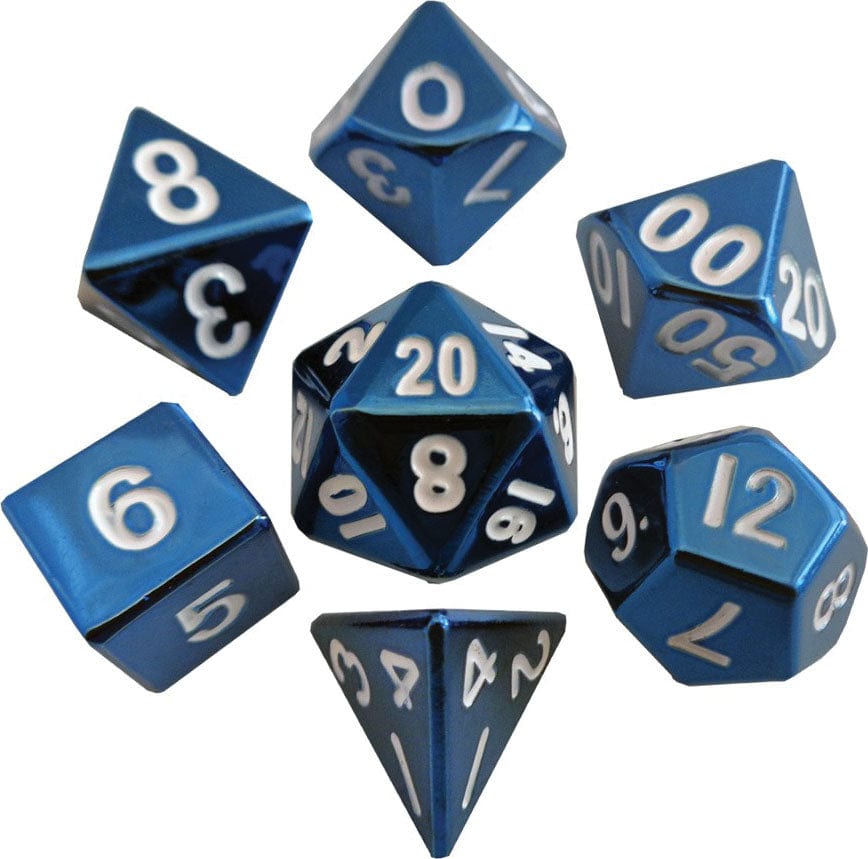 Metallic Dice Games Dice > Metallic Dice Games 16mm Blue Painted Metal Polyhedral Dice Set 852678888769 MET 012