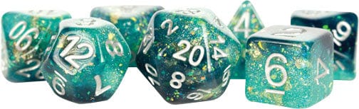 Metallic Dice Games Dice > Metallic Dice Games 16mm Eternal Resin Polyhedral Dice Set: Teal/Black (7) 680599384363 MET 634