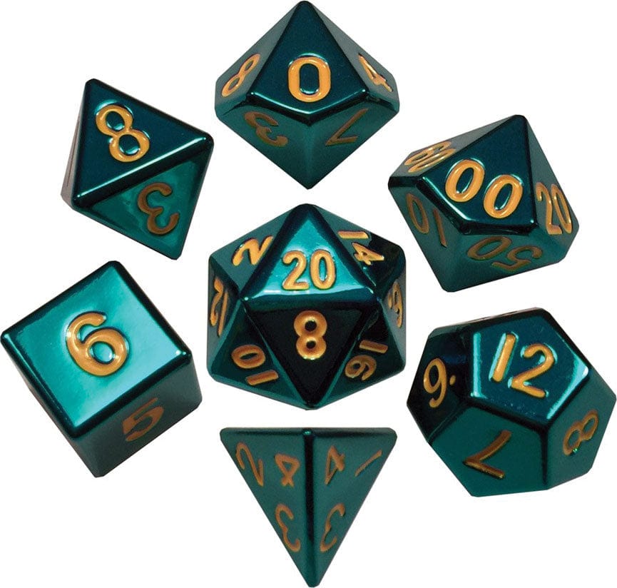 Metallic Dice Games Dice > Metallic Dice Games 16mm Turquoise Painted Metal Polyhedral Dice Set 852678889179 MET 015