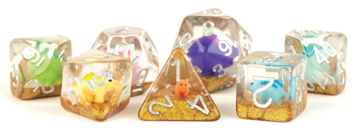Metallic Dice Games Dice > Metallic Dice Games FanRoll: 16mm Resin Poly Dice Set 7ct - Rainbow Dinosaur 687700231646 MET 757