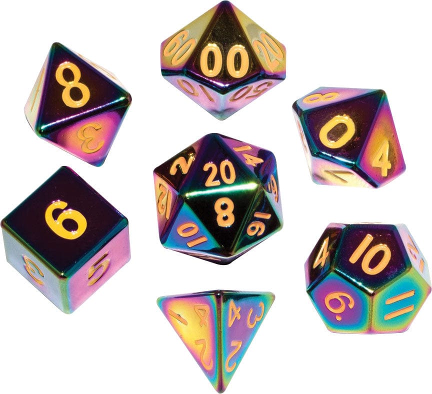 Metallic Dice Games Dice > Metallic Dice Games FanRoll: Flame Torched Metal Polyhedral Dice Set - Rainbow 852678889162 MET 014