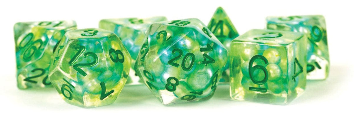 Metallic Dice Games Dice > Metallic Dice Games FanRoll: Pearl Resin Poly Dice 7ct - Sea Foam/Green Numbers 680599384059 MET 694