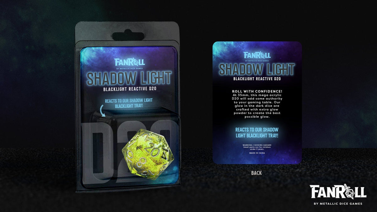 Metallic Dice Games Dice > Metallic Dice Games FanRoll: Shadow Light - UV Reactive Liquid Core Die (d20) 687700234067 MET 96820