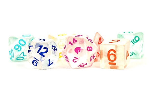 Metallic Dice Games Dice > Metallic Dice Games FanRoll: Unicorn Resin Poly Dice 7ct - Rainbow Ice 680599384189 MET 716
