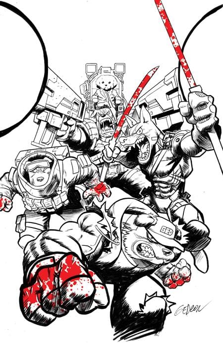 Oni Press Comic Books > Incentives SUPER MONDO MEGA MUTTS #1 (OF 4) CVR J INC 1:100 JUAN GEDEON BLOODY B&W VAR 64985600904301101 0526ON1117