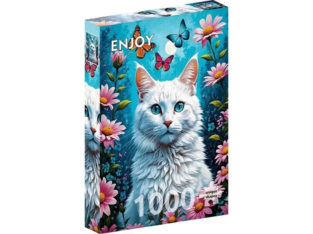 Outset Media Puzzles > Jigsaw Puzzles Enjoy Puzzle: 1000pc Ribbon Cut - White Cat 5949194021406 E-2140
