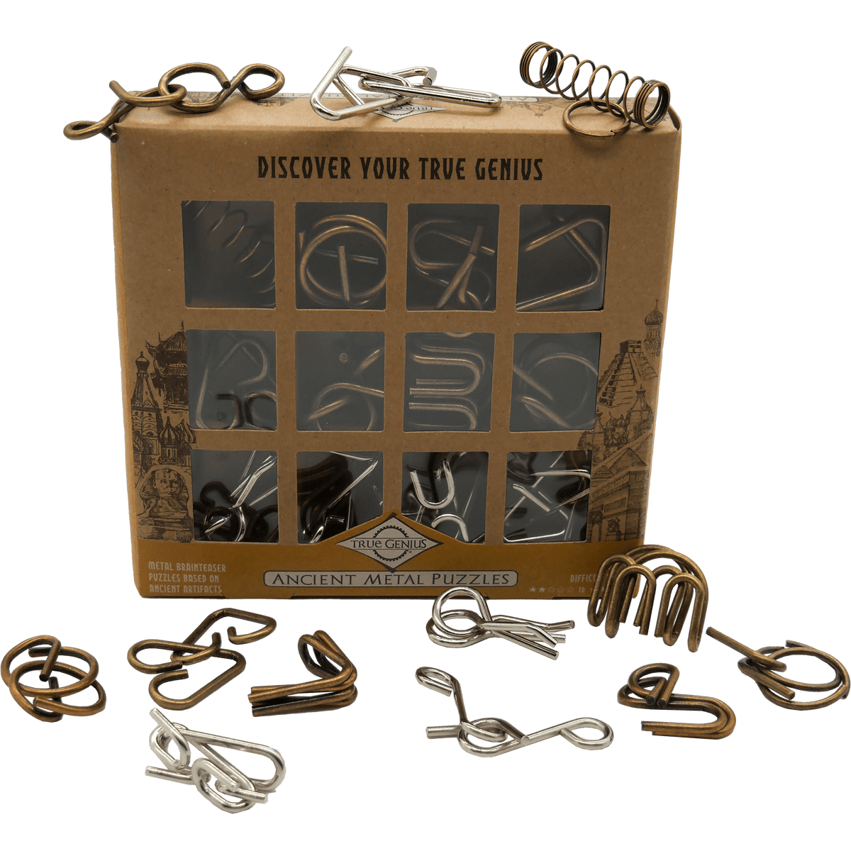 Project Genius Puzzles > Hand Puzzles True Genius: Ancient Metal 12-Pack 850006422005 TG404