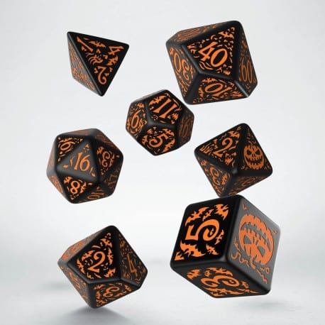 Q Workshop Dice > Q Workshop Q Workshop: Halloween Pumpkin Dice Set - Black/Orange 5907699493951 QWS SHAP01