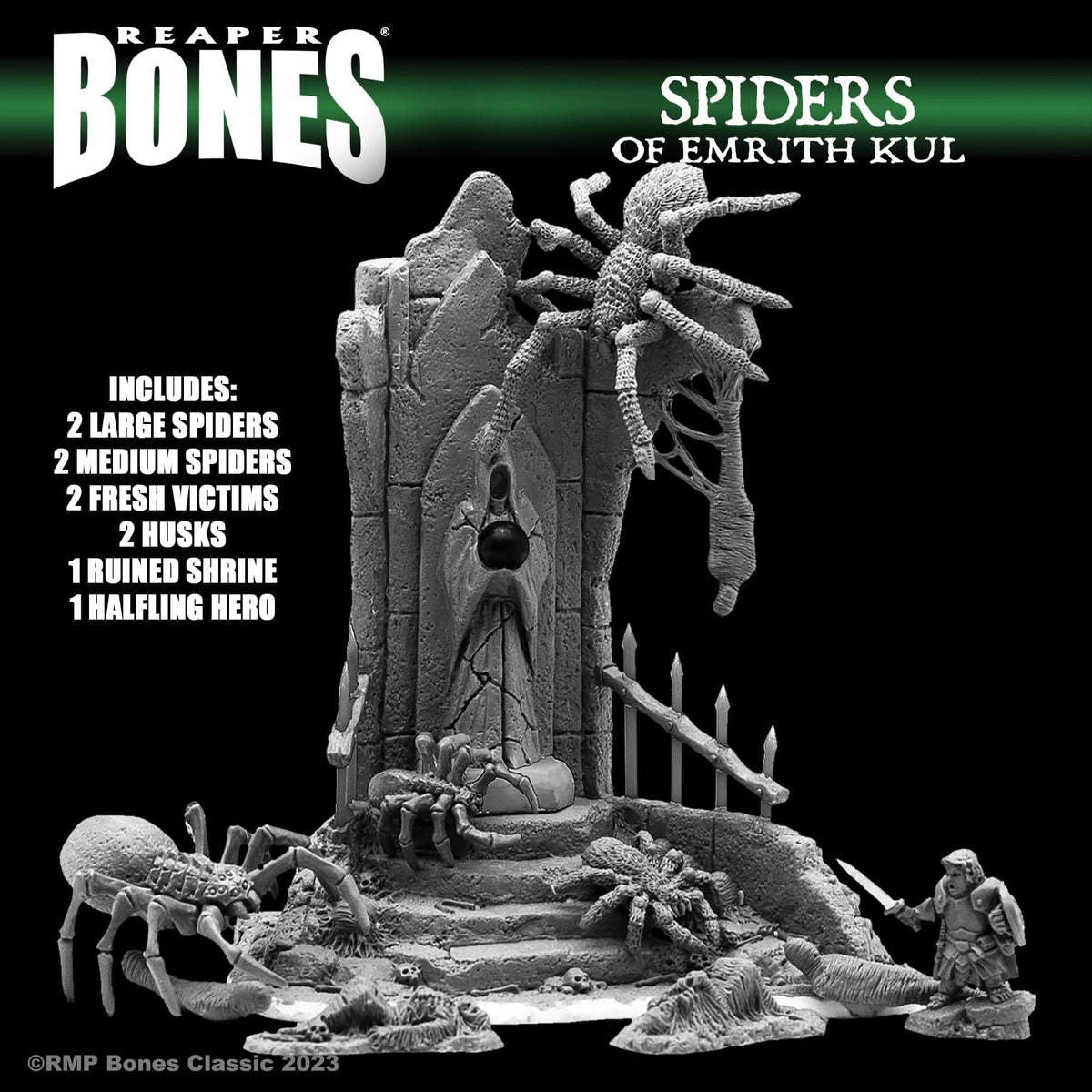 Reaper Miniatures Miniatures > Reaper Dark Heaven Bones Classic: The Spiders of Emrith Kul 762486777660 RPR 77766
