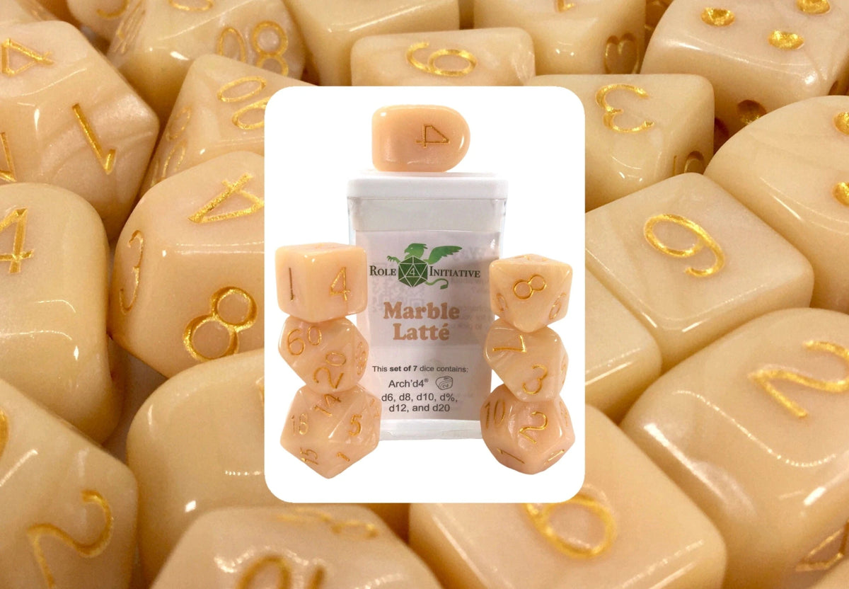 Role 4 Initiative Dice > Role 4 Initiative Role 4 Initiative: 7ct Dice Set - Marble Latte w/ Arch'd4 642896818439 50205-7C