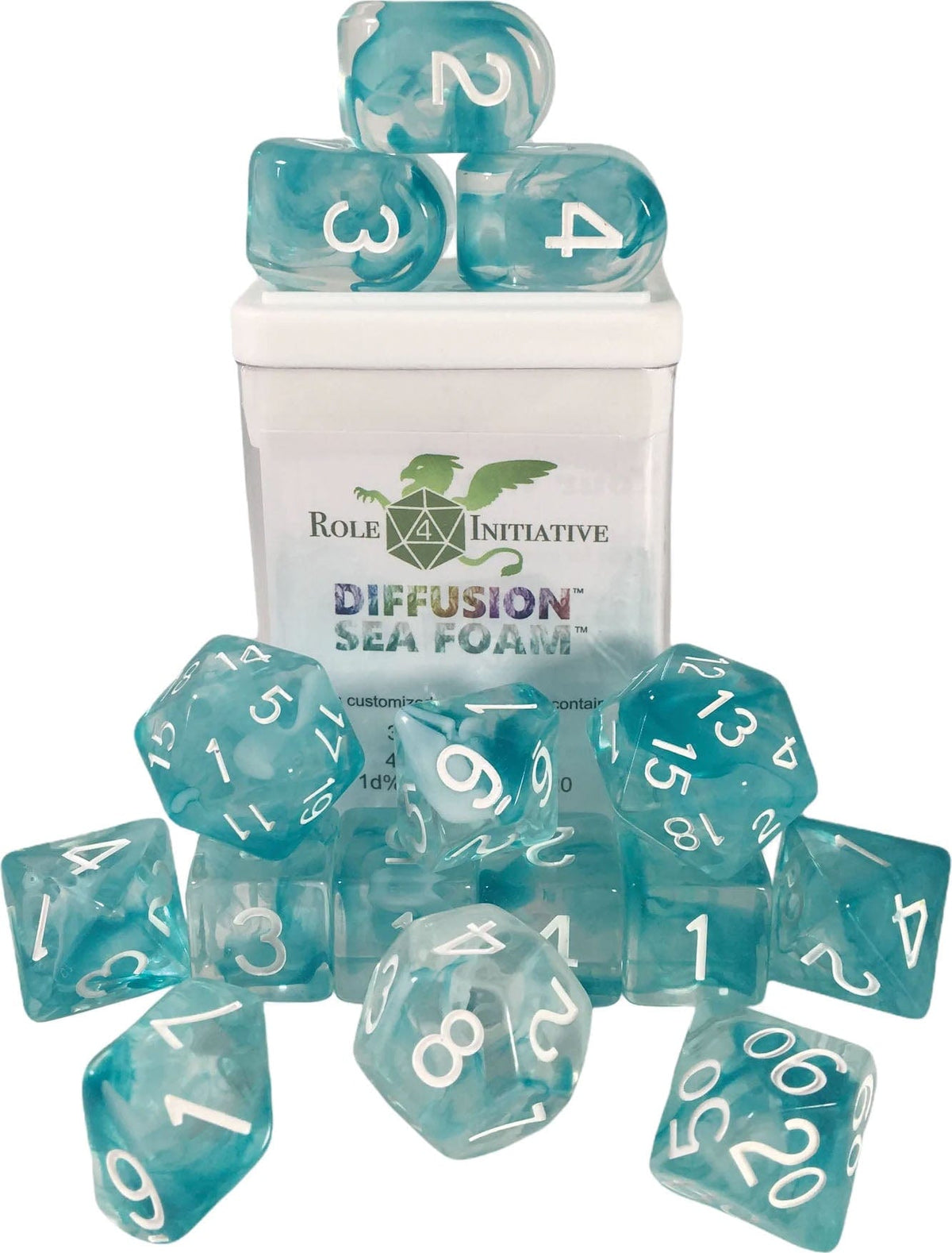Role 4 Initiative Dice > Role 4 Initiative Role 4 Initiative: Polyhedral Dice 15ct - Diffusion Sea Foam 642896821309 R4I 50512-FC