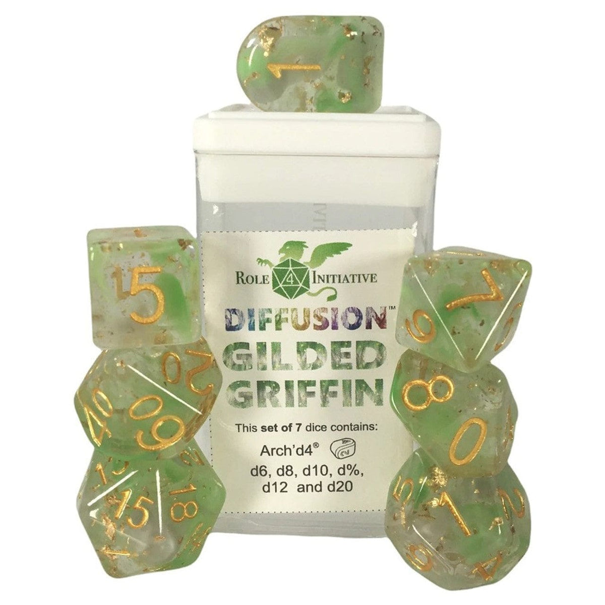 Role 4 Initiative Dice > Role 4 Initiative Role 4 Initiative: Polyhedral Dice 7ct - Diffusion Gilded Griffin 642896819122 R4I 50540-7C