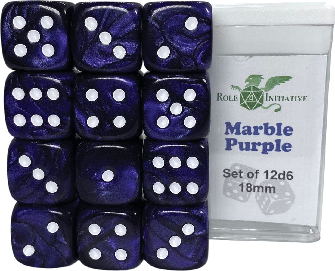 Role 4 Initiative Dice > Role 4 Initiative Role 4 Initiative: D6 Dice Set - Marble Purple (12d6) 642896838741 R4I 50203-12P