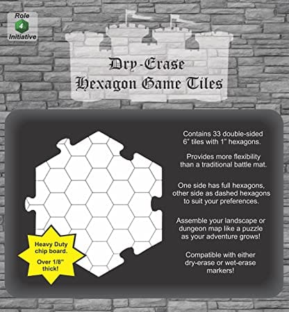 Role 4 Initiative Hobby Supplies > Terrain Role 4 Initiative: Dry Erase Dungeon Tiles - Hexagon Game Tiles 642896862890 R4I 45004