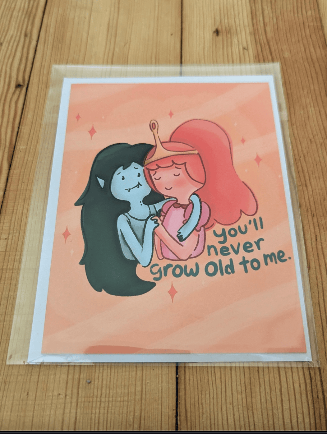 Sadsquatch Non-Collectible Card You'll Never Grow Old To Me - Cute Adventure Time Romantic CARDS-GROLD
