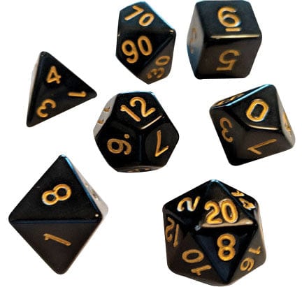 Sirius Dice Dice > Sirius Dice Sirius Dice: RPG Dice 7ct - Solid Black, Gold Ink 850001609197 SDZ 0002-03