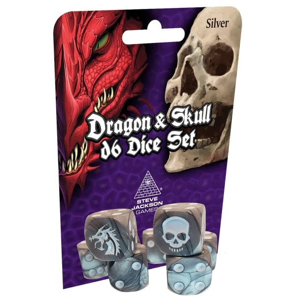 Steve Jackson Games Dice > Other Dice Dragon and Skull: D6 Dice Set - Silver 080742095403 SJG 5900-15