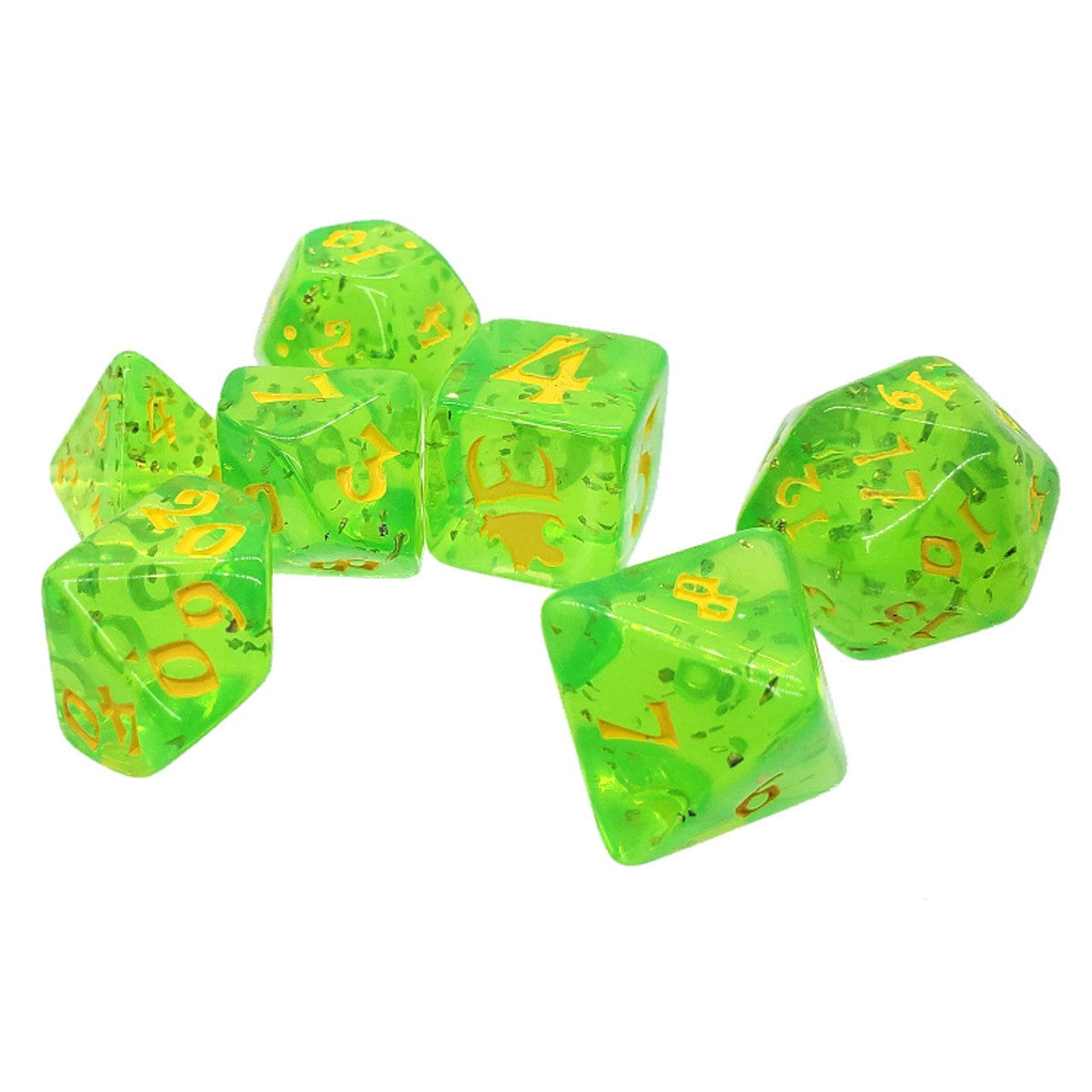 Steve Jackson Games Dice > Other Dice Munchkin Dice: Plastic 7-Die Set - Green/Yellow 080742097346 SJG 5545C