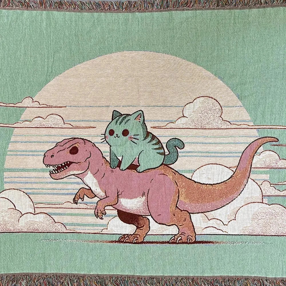 Strike Gently Co Home > Other Home Dino Cat Woven Throw Blanket 50" X 60" catdino