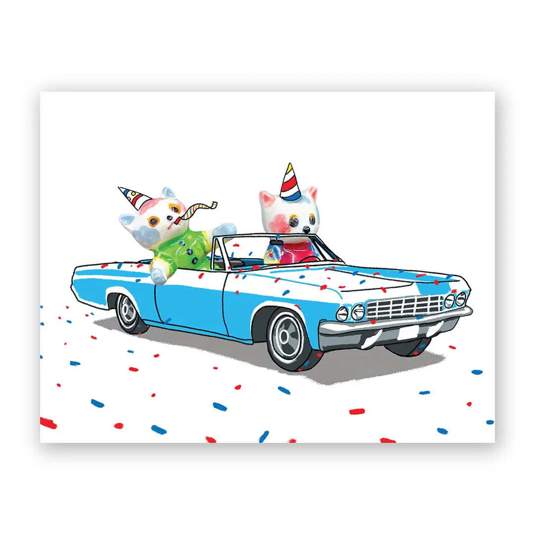 The Mincing Mockingbird Stationery > Greeting Cards Convertible Cat Birthday Card 3063cvc