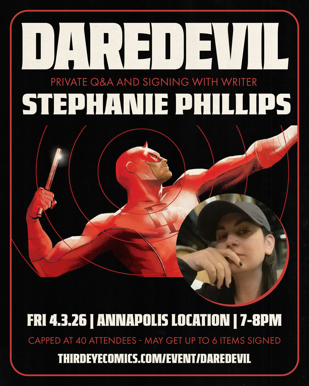 Third Eye Comics VIP Package > Signed PRIVATE Q&A TICKET - DAREDEVIL #1 private Q&A + signing with STEPHANIE PHILLIPS *ANNAPOLIS 4/3/26* 47877116 TE-DAREDEVIL26-VIP-QA
