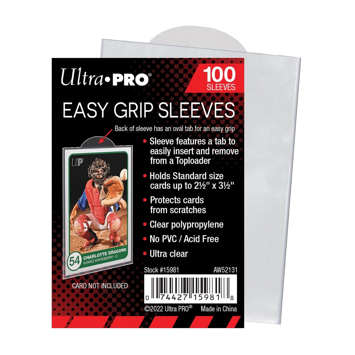 Ultra Pro Game Supplies > Card Sleeves Ultra-Pro: Toploader Easy Grip Sleeves 100ct, 2-1/2" x 3-1/2" 074427159818 UPI 15981