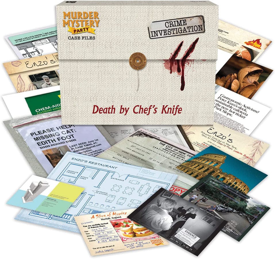 University Games Board Games > Party Games Murder Mystery Party: Case Files - Death by Chef's Knife 023332332830 UNI 33283